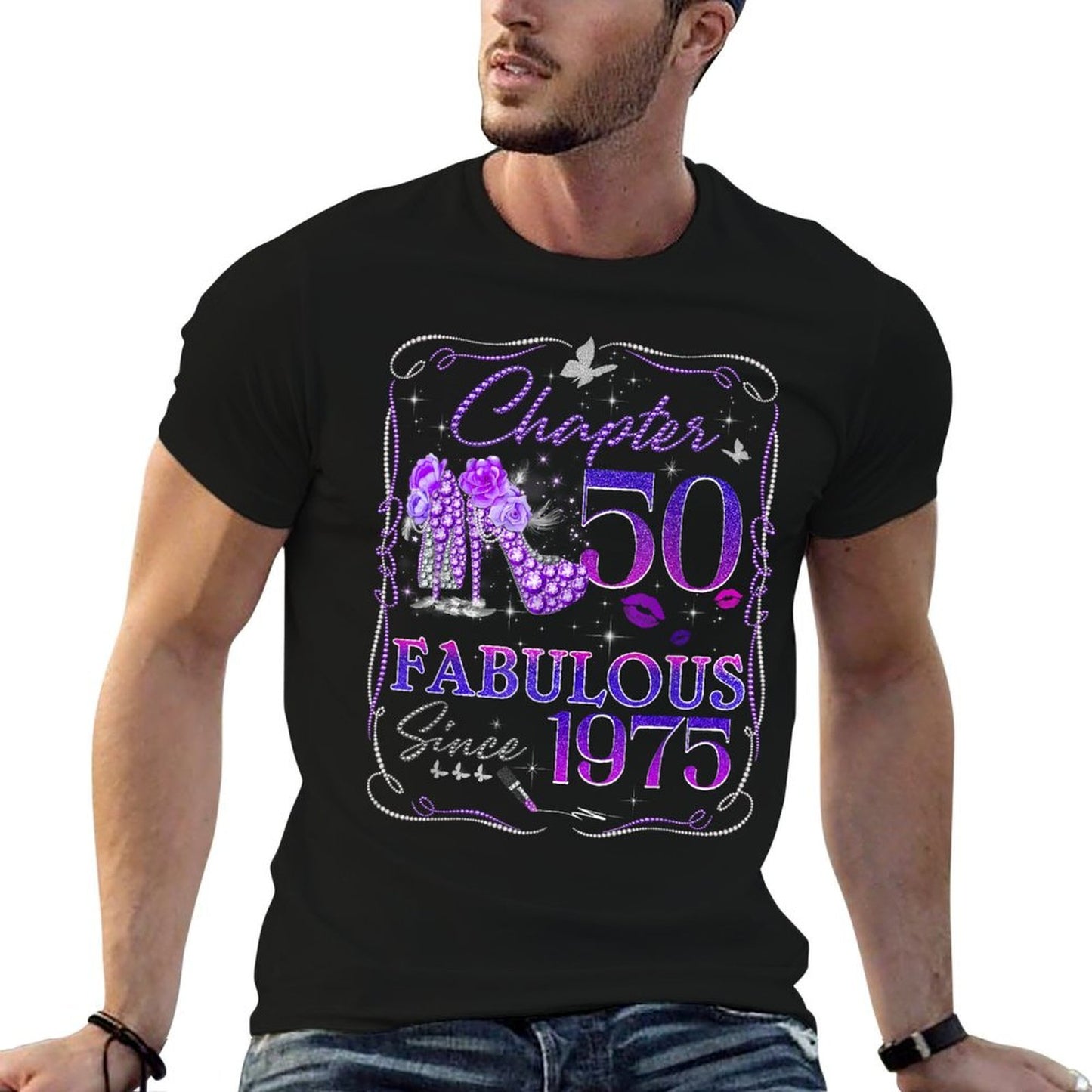 Chapter 50 Fabulous Since 1975 50th Diamond Birthday Queen  Heathered Texture T-Shirt