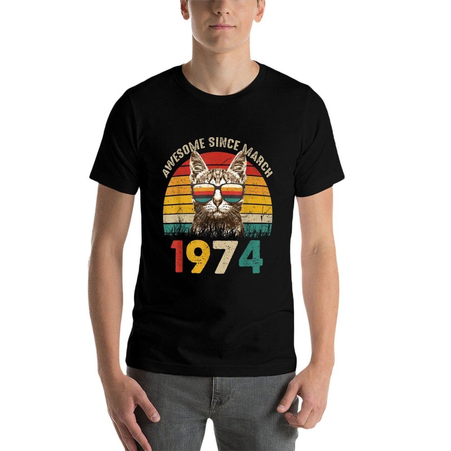 Awesome Since March 1974 Vintage Cat 50th Birthday  Versatile T-Shirt