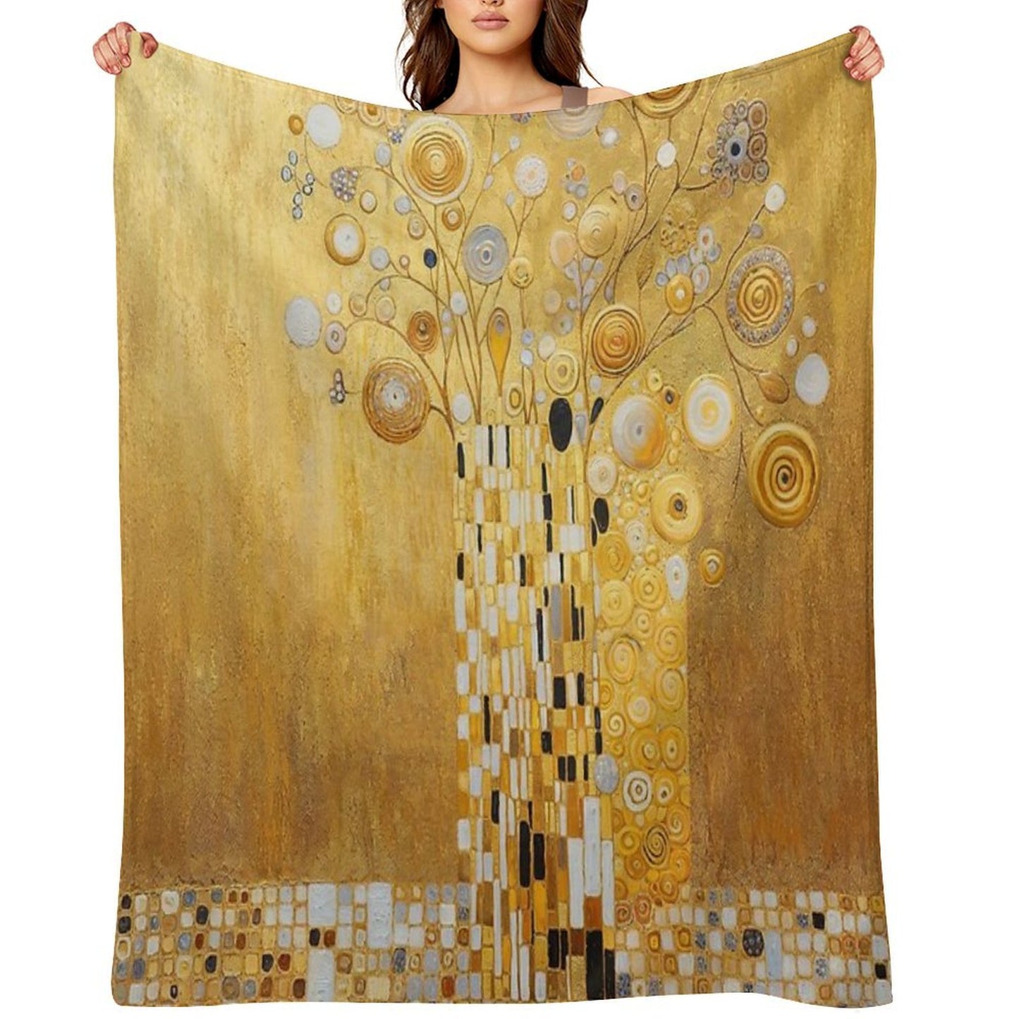Klimt Flowers in Gold Comfort Throw Blanket