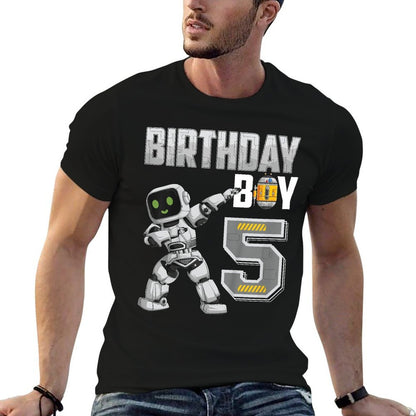 Kids 5 Year Old Dabbing Robot 5th Birthday Science Robotics  Fade-proof Color T-Shirt