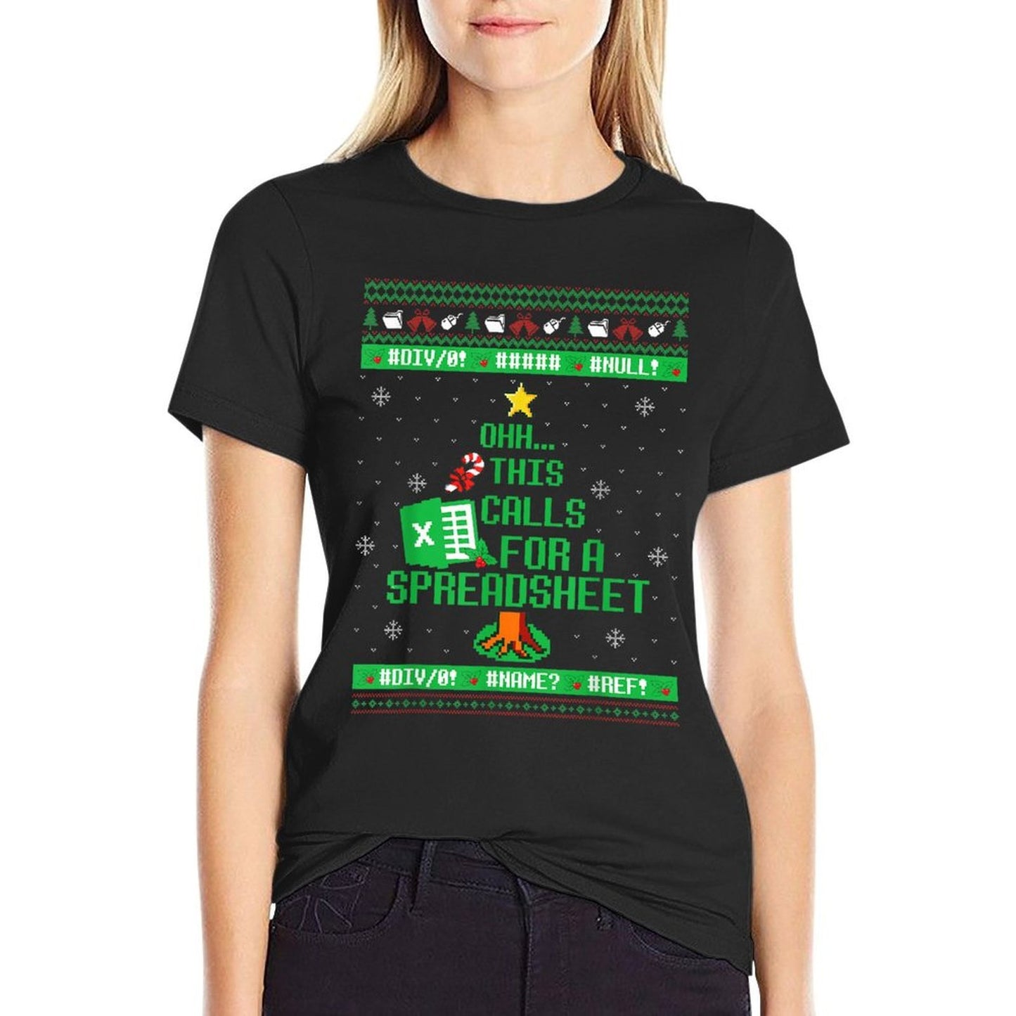 Oh This Calls for A Spreadsheet Christmas Excel Ugly Sweater  Rolled Sleeves T-Shirt