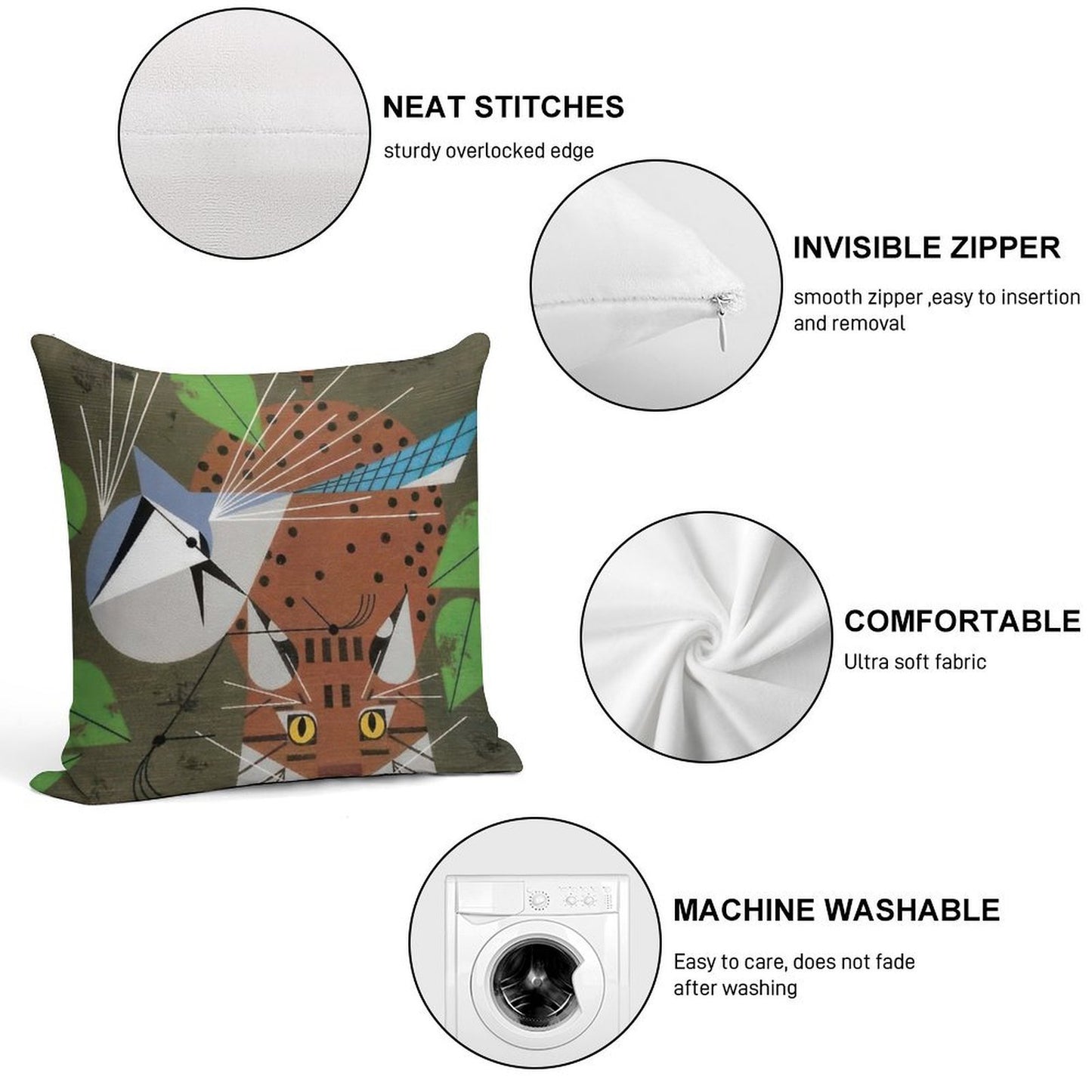 Charley Harper Style Soft Skin-Friendly Throw Pillow