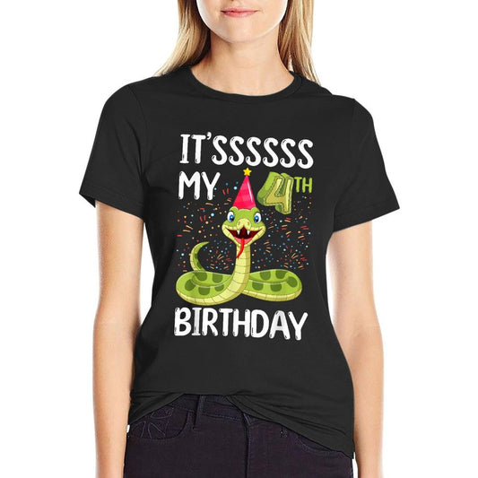 4th Birthday Snake Party 4 Year Old Snake Lover B-day  Vintage-inspired T-Shirt