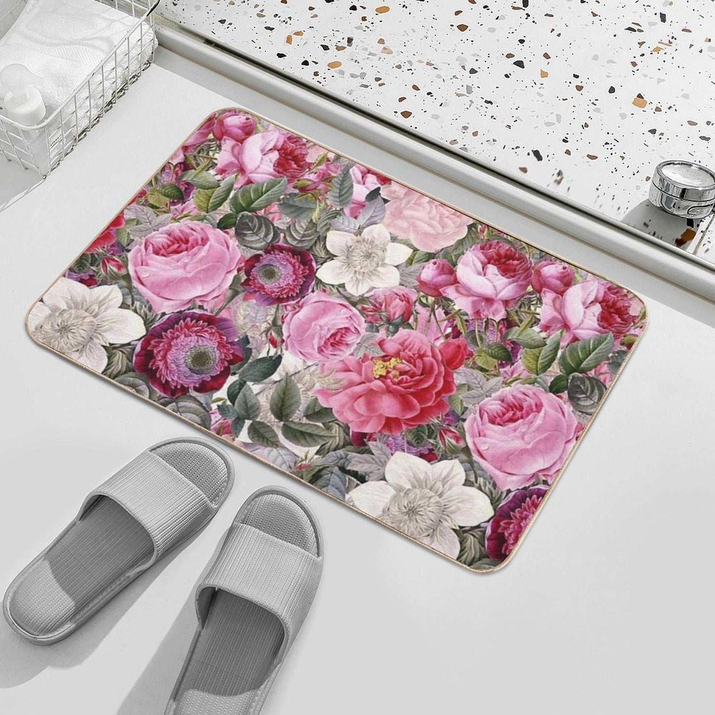 Vintage Pink Floral Botanical Night Garden Pattern  NightGarden Durable Bath Mat