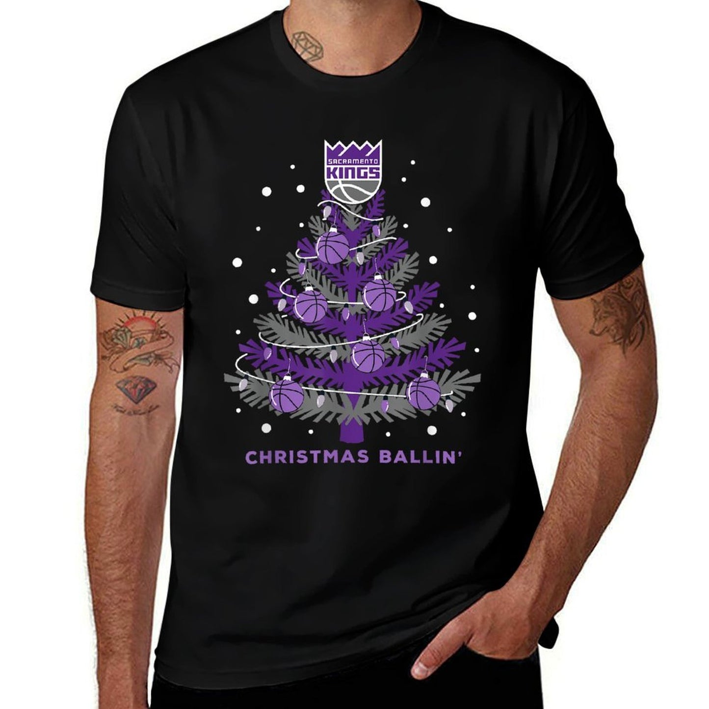 NBA Sacramento Kings Christmas X-Mas Tree  Trendy Pattern T-Shirt