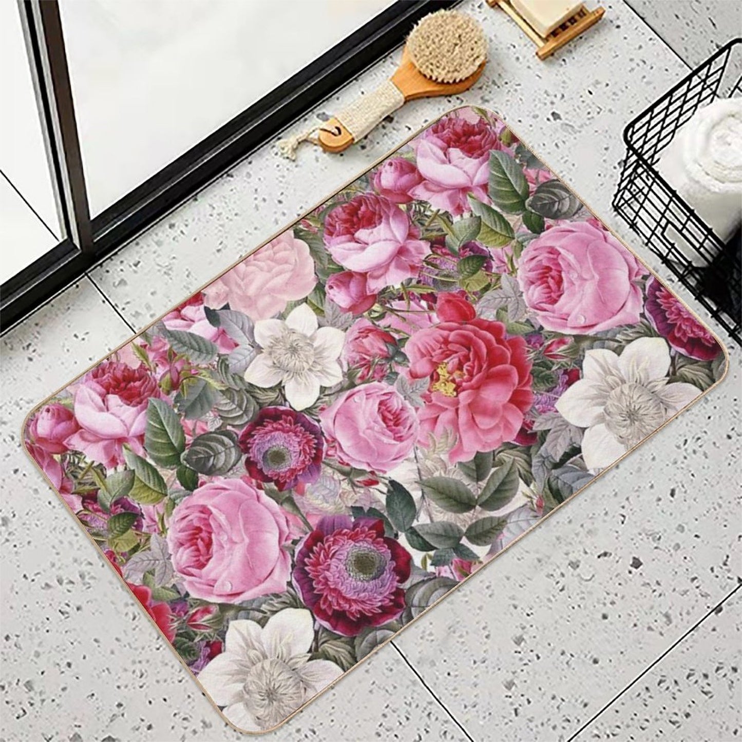Vintage Pink Floral Botanical Night Garden Pattern  NightGarden Durable Bath Mat