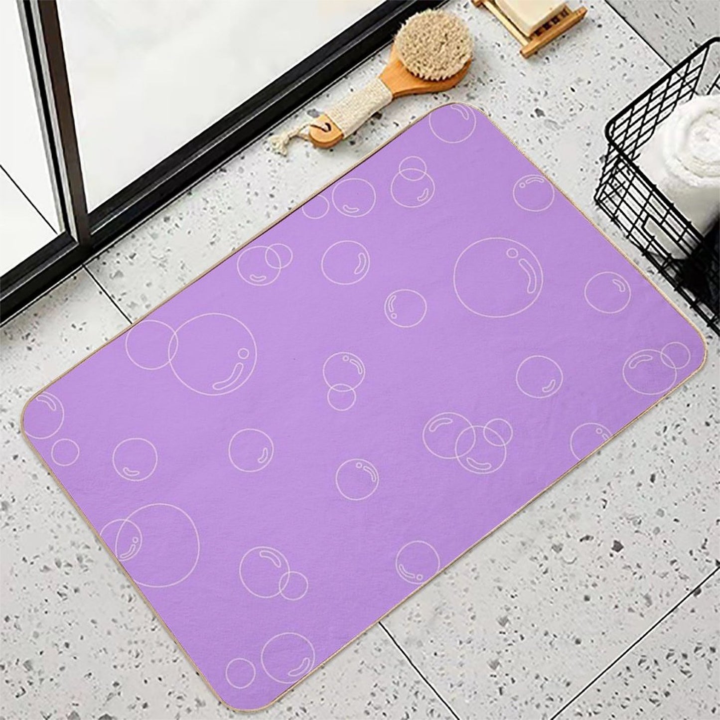 Bubbly White Art Print  Easy To Clean Bath Mat