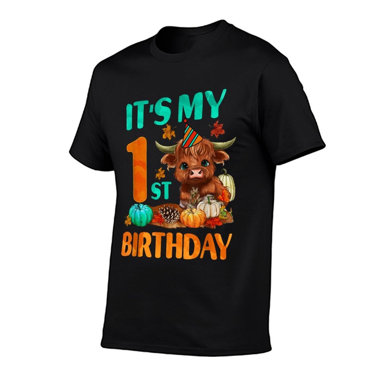 Its My 1st Birthday Boy 1 Yrs Old Highland Cow Print  Trendy Pattern T-Shirt