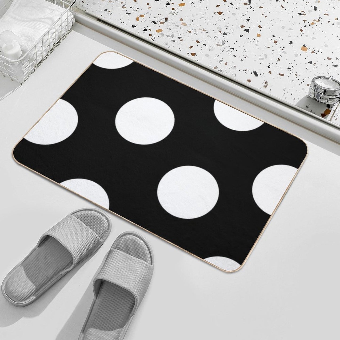 Black And White Polka Dot Design  Absorbent Bath Mat