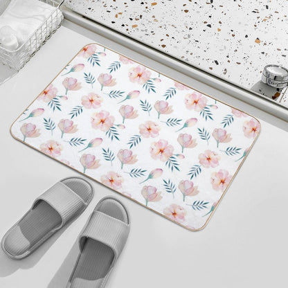 Romantic Pink Watercolor Floral Pattern  High-Traffic Bath Mat