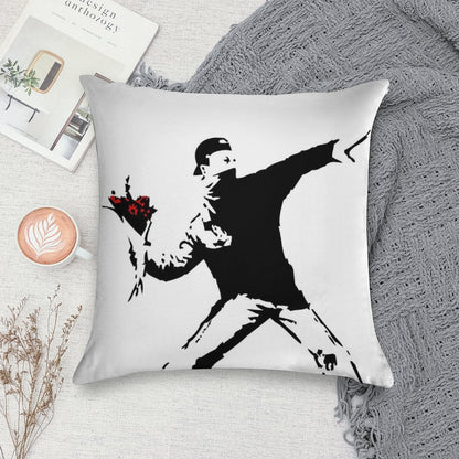 Banksy Flower Thrower! Soft Washable Throw Pillow