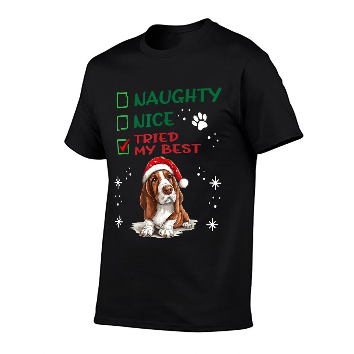 Cute Basset Hound Dog Christmas Naughty Nice Tried My Best for Men Women Kids  Stretchy T-Shirt