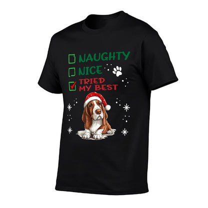 Cute Basset Hound Dog Christmas Naughty Nice Tried My Best for Men Women Kids  Stretchy T-Shirt