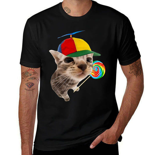Silly Cat With Lollipop Meme  Heathered Texture T-Shirt