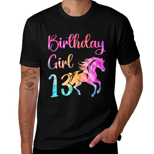 13th Birthday Horse 13 Year Old Girl Birthday Horse Lovers  Rolled Sleeves T-Shirt