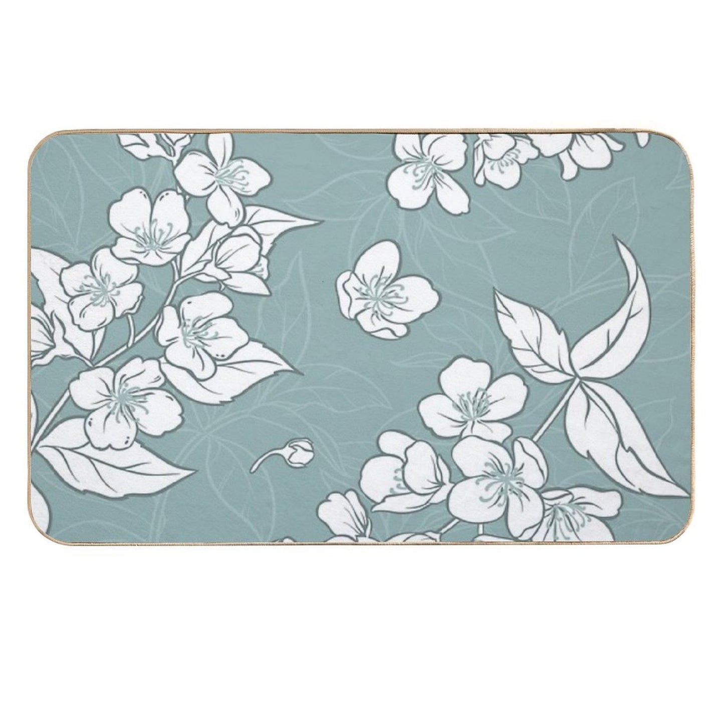 Jasmine Flowers Seamless Pattern  Easy Maintenance Bath Mat