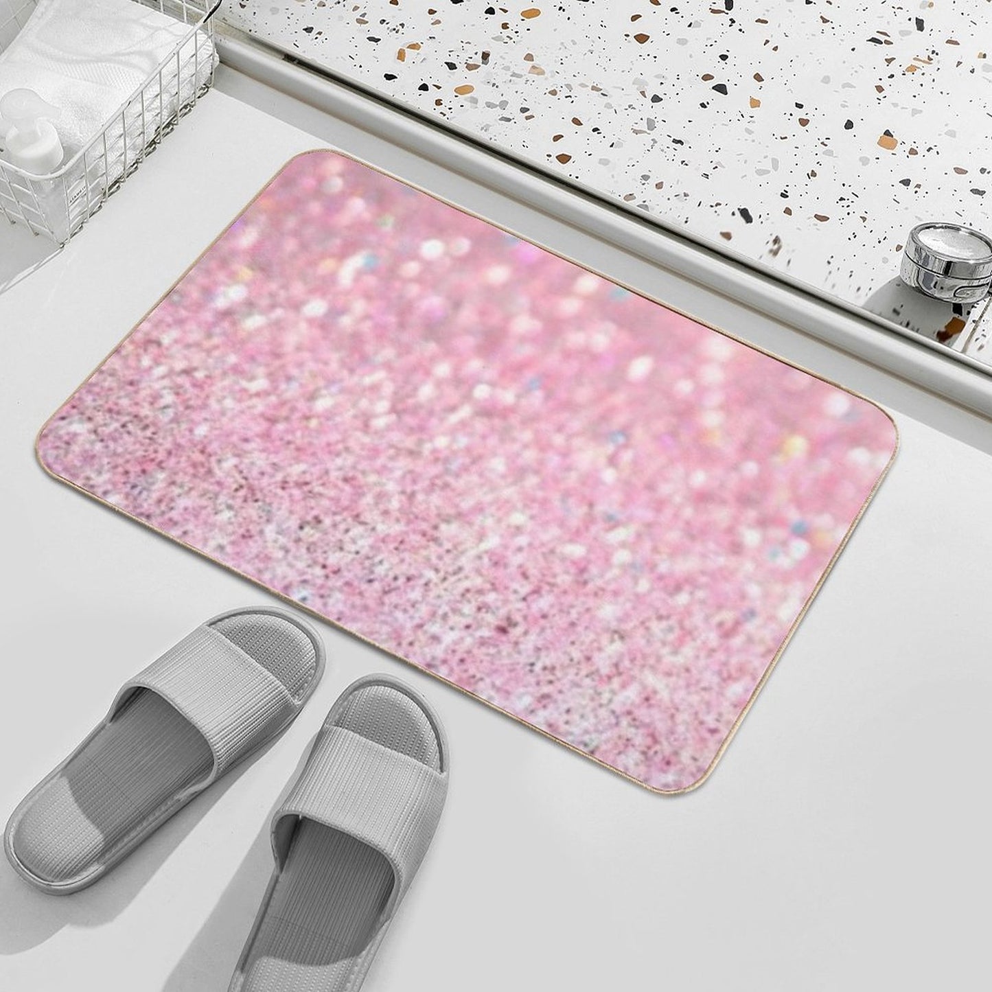 Print of Pink Glitter - ONLY, Not Reflective  Pet-Safe Bath Mat