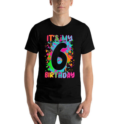 6th Birthday Paint Splashes T-shirt Kids, Girls, Boys 6 Year  Quick-drying T-Shirt