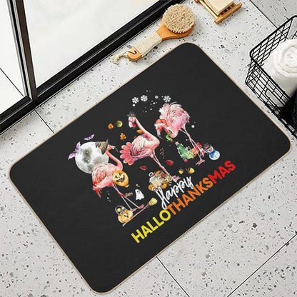 Happy HalloThanksMas Flamingo Holiday Party Halloween  Eco-Friendly Bath Mat