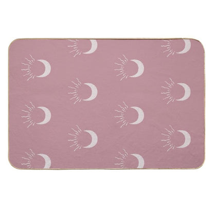 Cute Sun And Moon Design Boho Aesthetic In Muted Colors Deep Pink  Repositionable Bath Mat