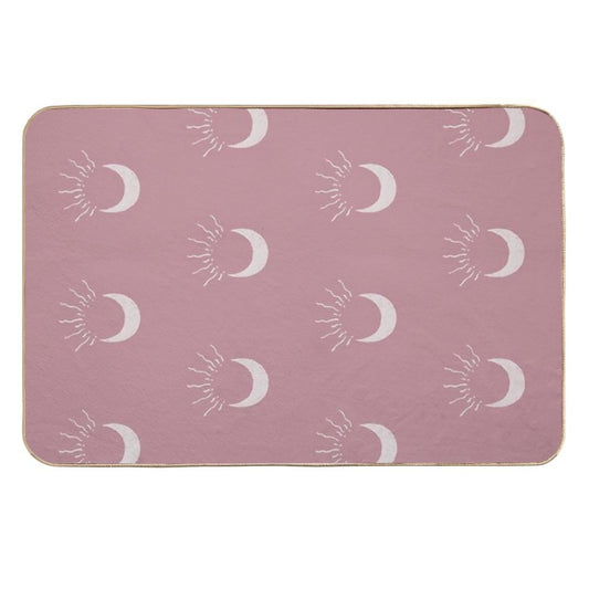 Cute Sun And Moon Design Boho Aesthetic In Muted Colors Deep Pink  Repositionable Bath Mat