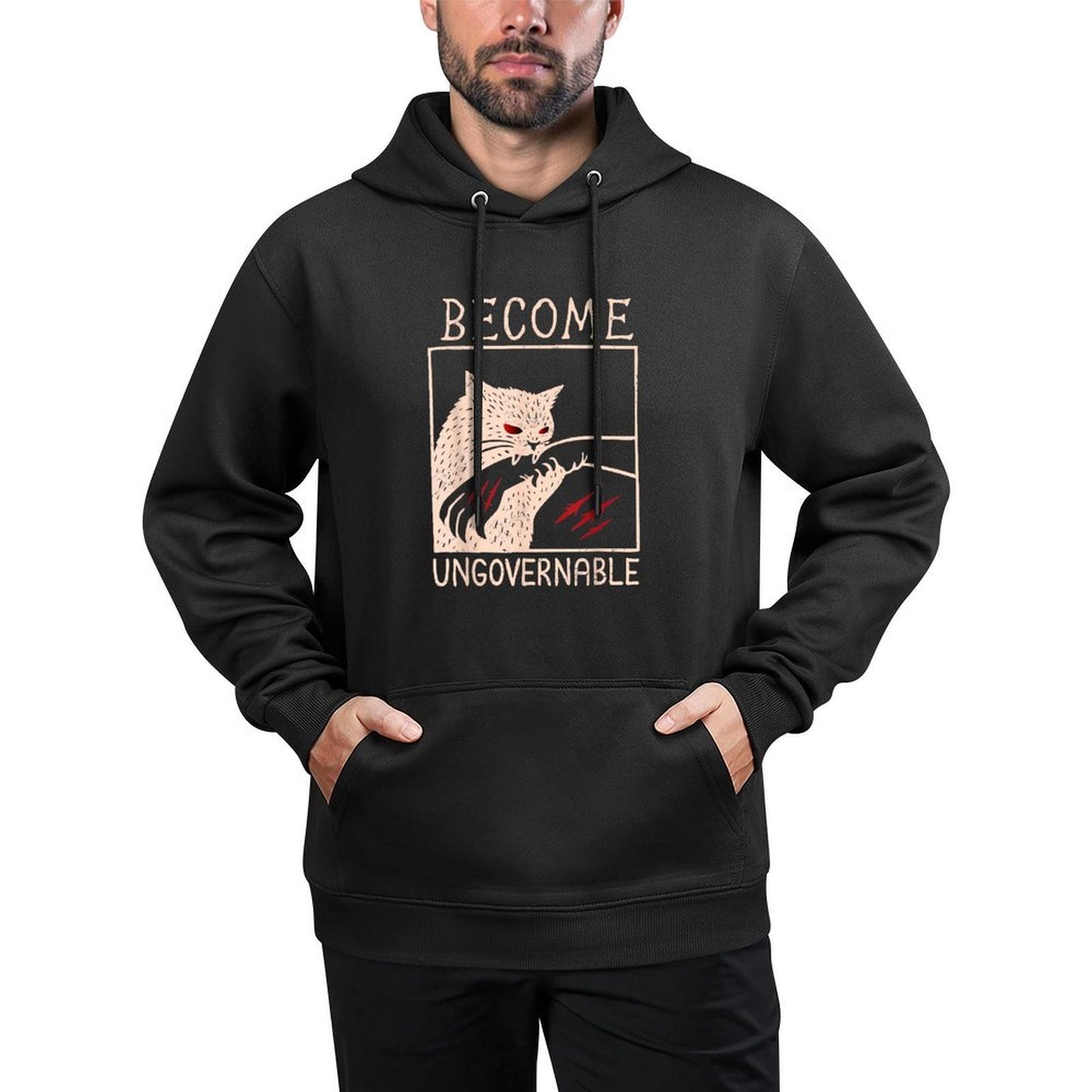 Become Ungovernable Cat Biting Hand Funny Meme Unisex Design Hoodie