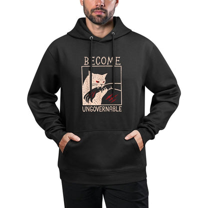 Become Ungovernable Cat Biting Hand Funny Meme Unisex Design Hoodie