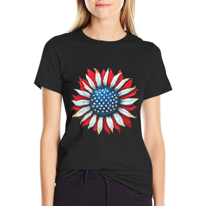 Sunflower American 4th of July Women Men Merica USA Polyester Blend T-Shirt