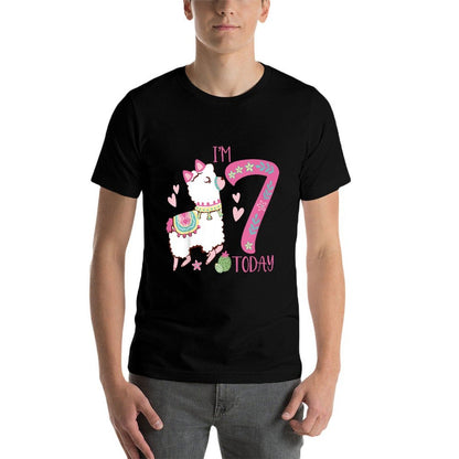 Kids I Am 7 Years Old 7th Birthday Girl Alpaca  Llama  Easy-care T-Shirt
