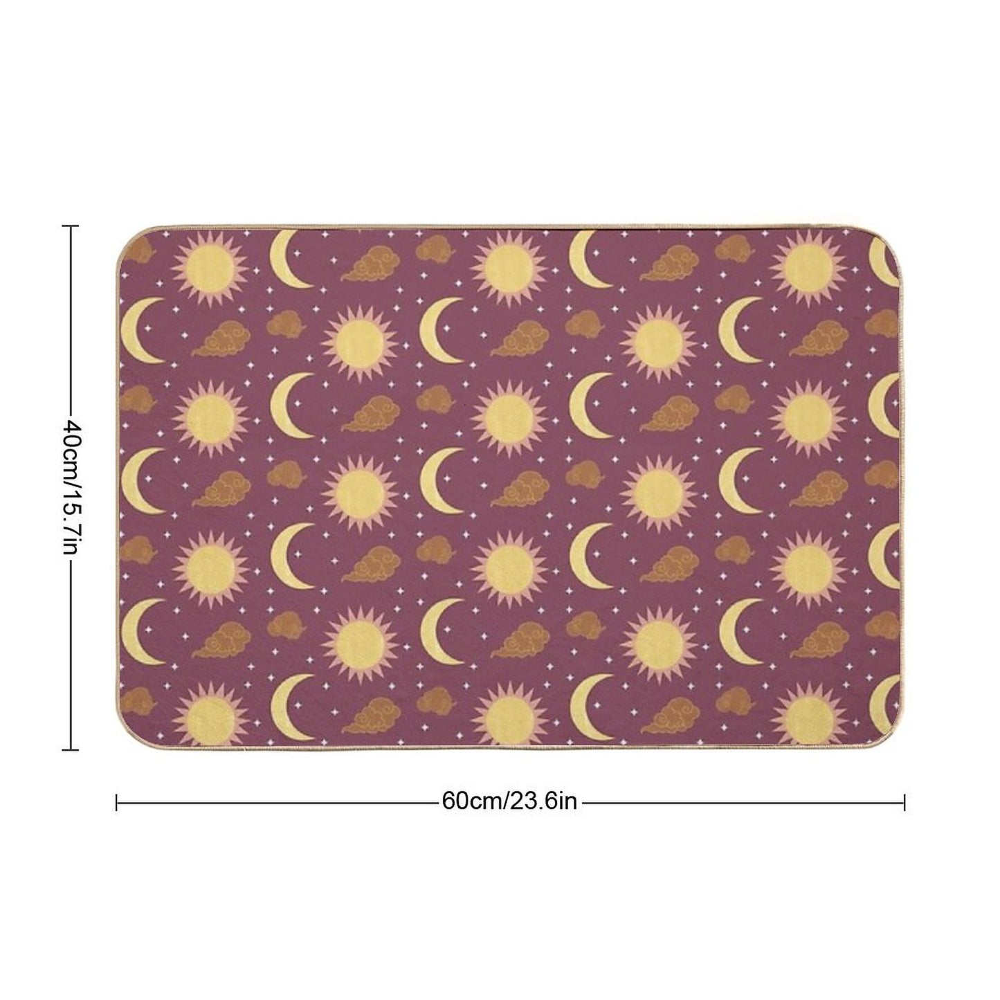 Purple Yellow Brown And Pink Sun And Moon Print  Easy To Clean Bath Mat