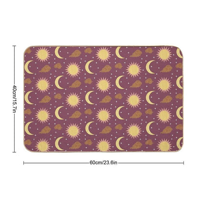 Purple Yellow Brown And Pink Sun And Moon Print  Easy To Clean Bath Mat