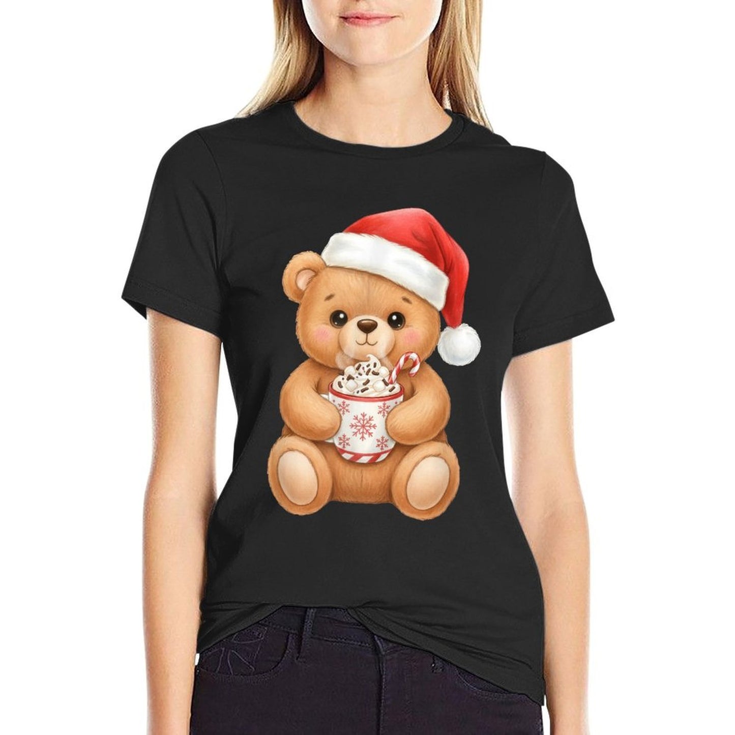 Cute Christmas Teddy Bear with Santa Hat  Oversized Silhouette T-Shirt