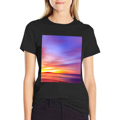 Tranquil Twilight Purple & Yellow Sunset over Sandy Beach Premium  Graphic-printed T-Shirt