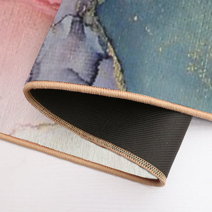 Abstract Coral Turquoise Gold Ink Painting on Canvas  Slip-Resistant Bath Mat