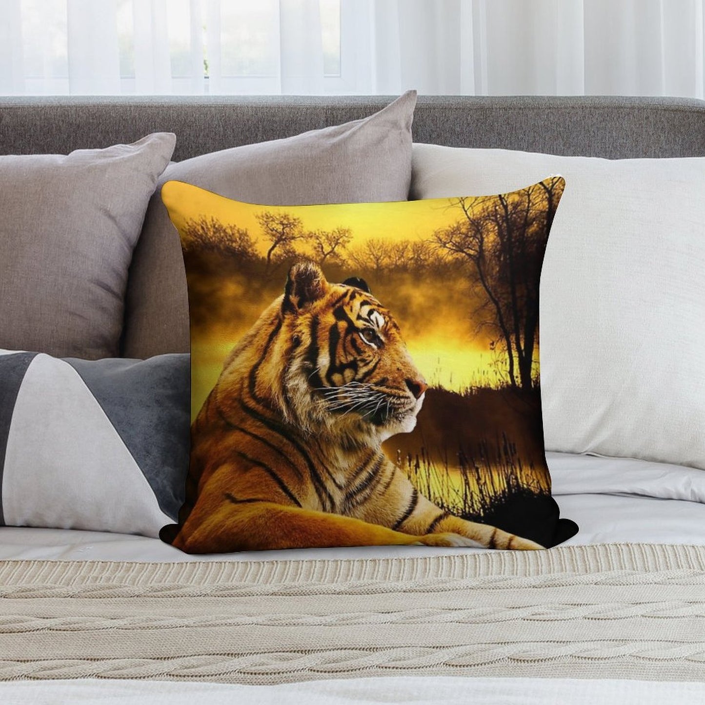 Tiger And Sunset Soft Style Accent Throw Pillow