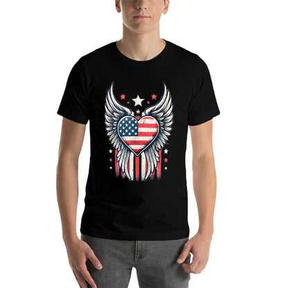 4th of July Patriotic Heart Angel Wings American US USA  Slim-fit Cut T-Shirt