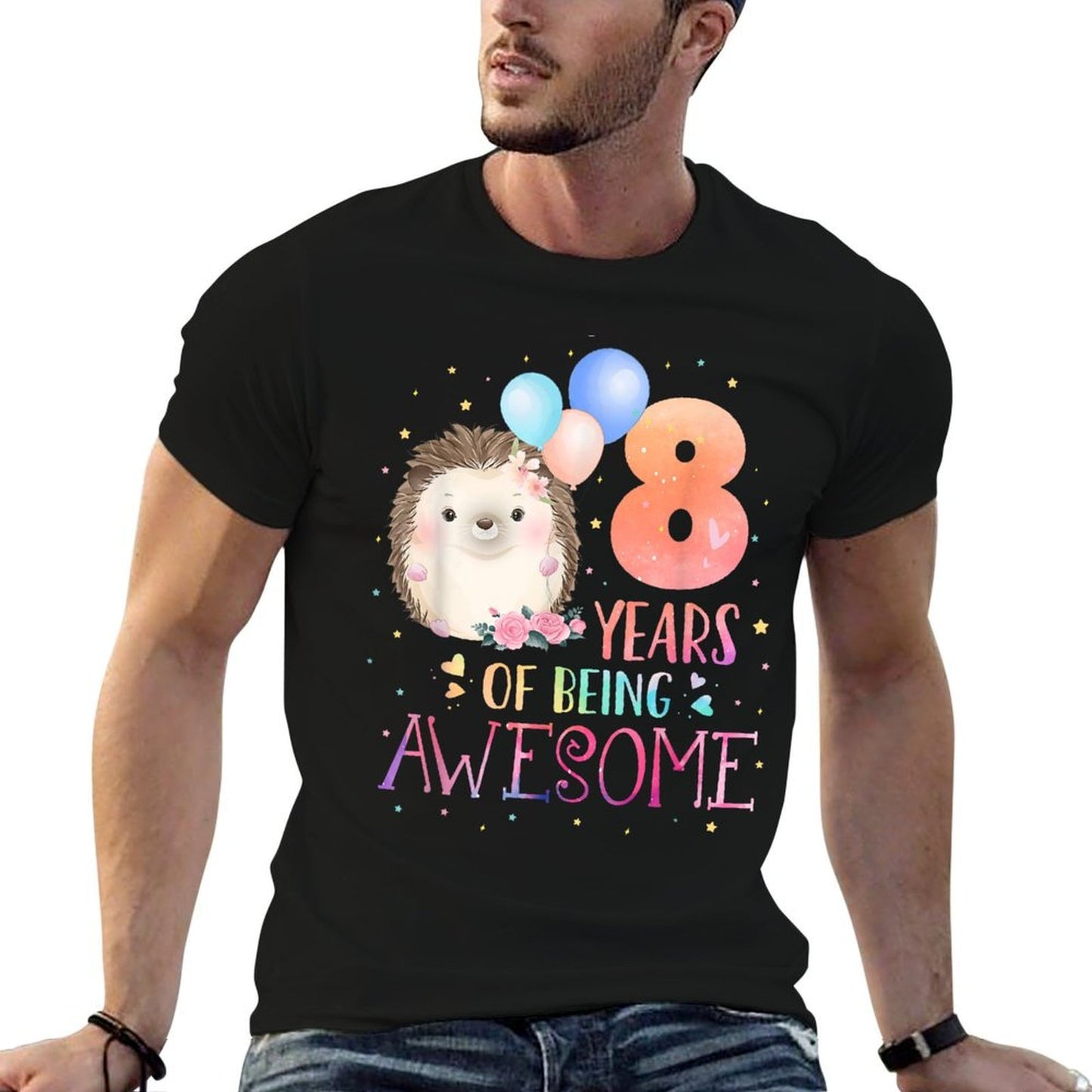 8 Years Of Being Awesome Cute Hedgehog 8th Birthday Girl  Classic T-Shirt
