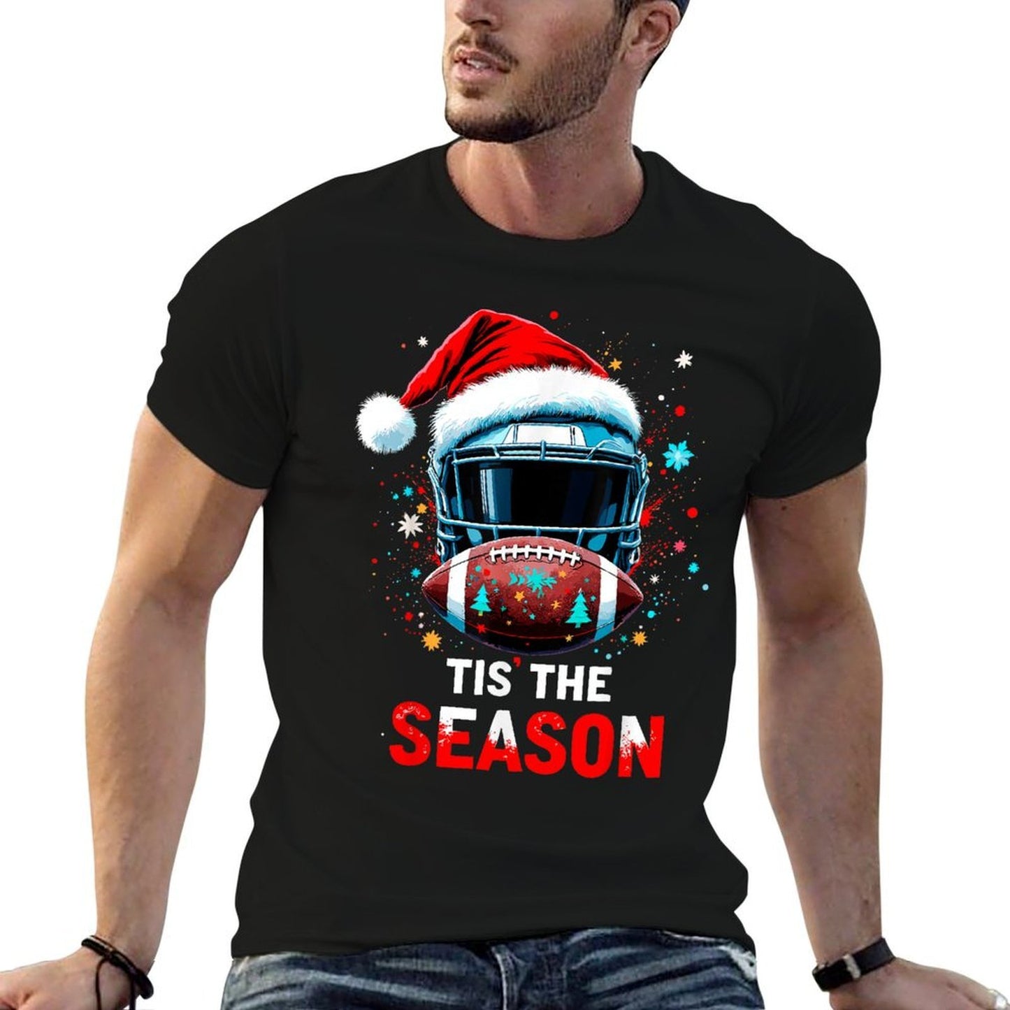 Football Ball Santa Tis The Season Christmas Xmas Party  Versatile T-Shirt