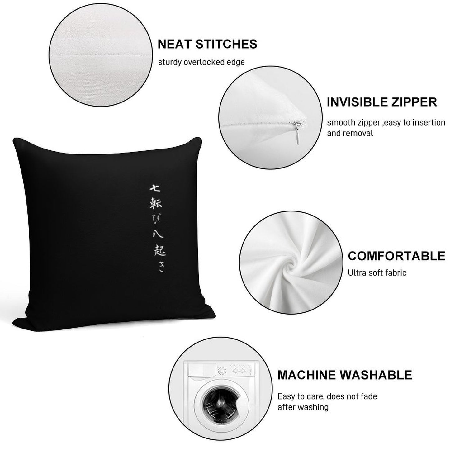Fall Seven Times Get Up Eight Japanese Proverb for Hope, Inspiration, And Motivation! Soft Reinforced Edging Throw Pillow