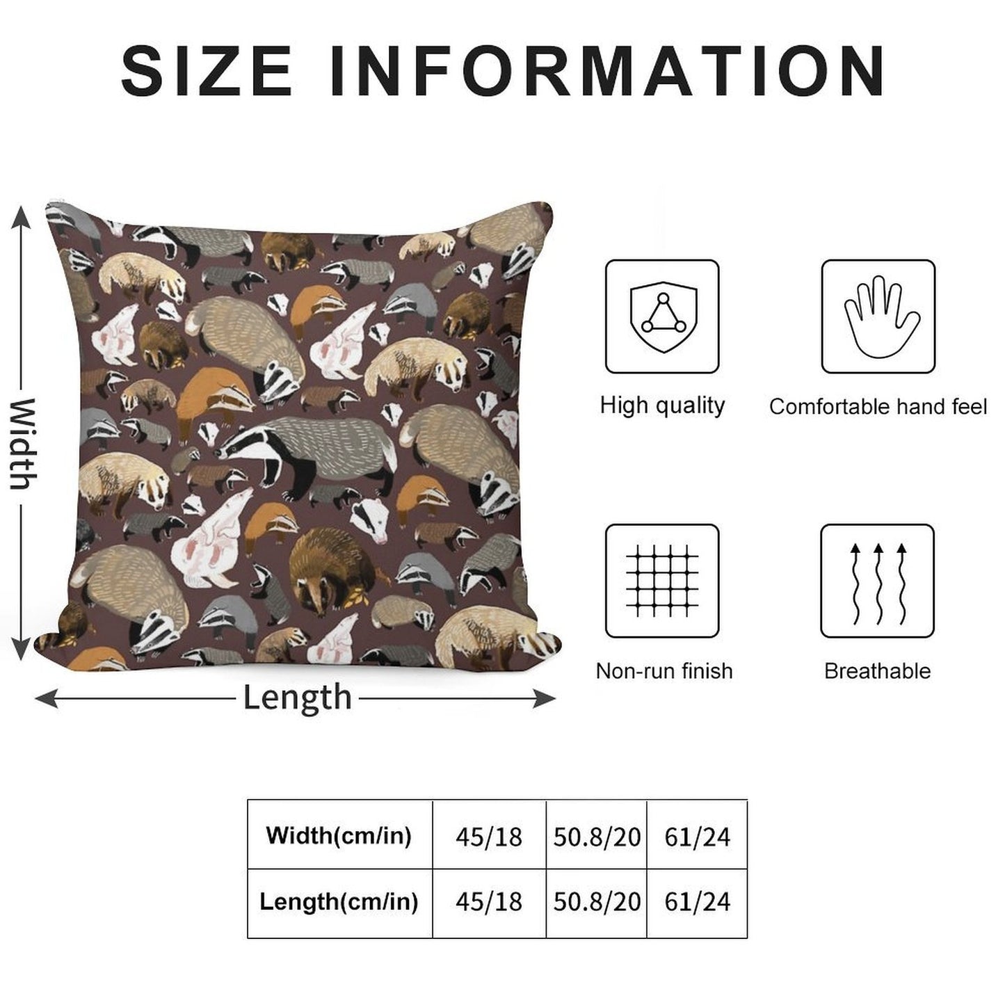 European Badger Soft Short Plush Fabric Throw Pillow