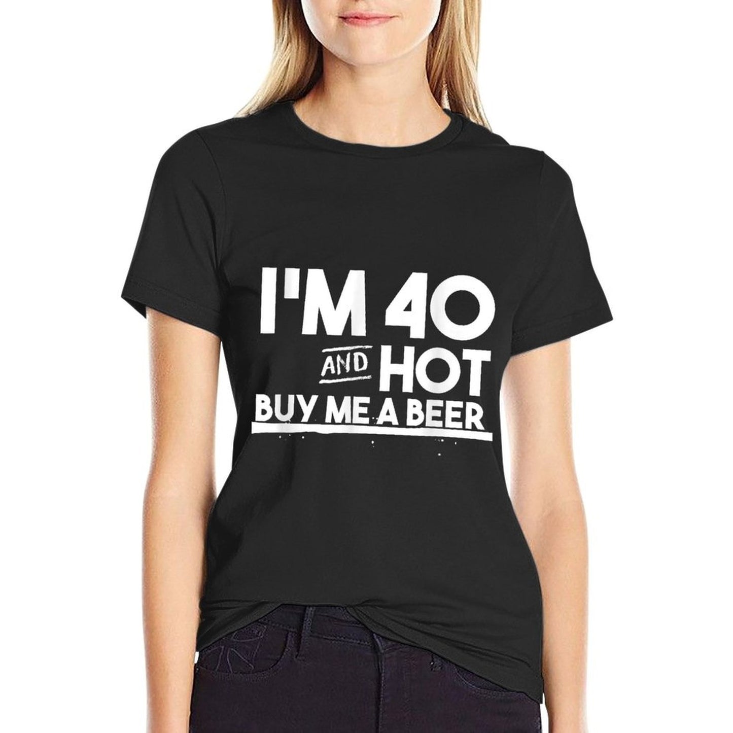 Funny 40th Birthday - I'm 40 And Hot - Buy Me A Beer  Heathered Texture T-Shirt