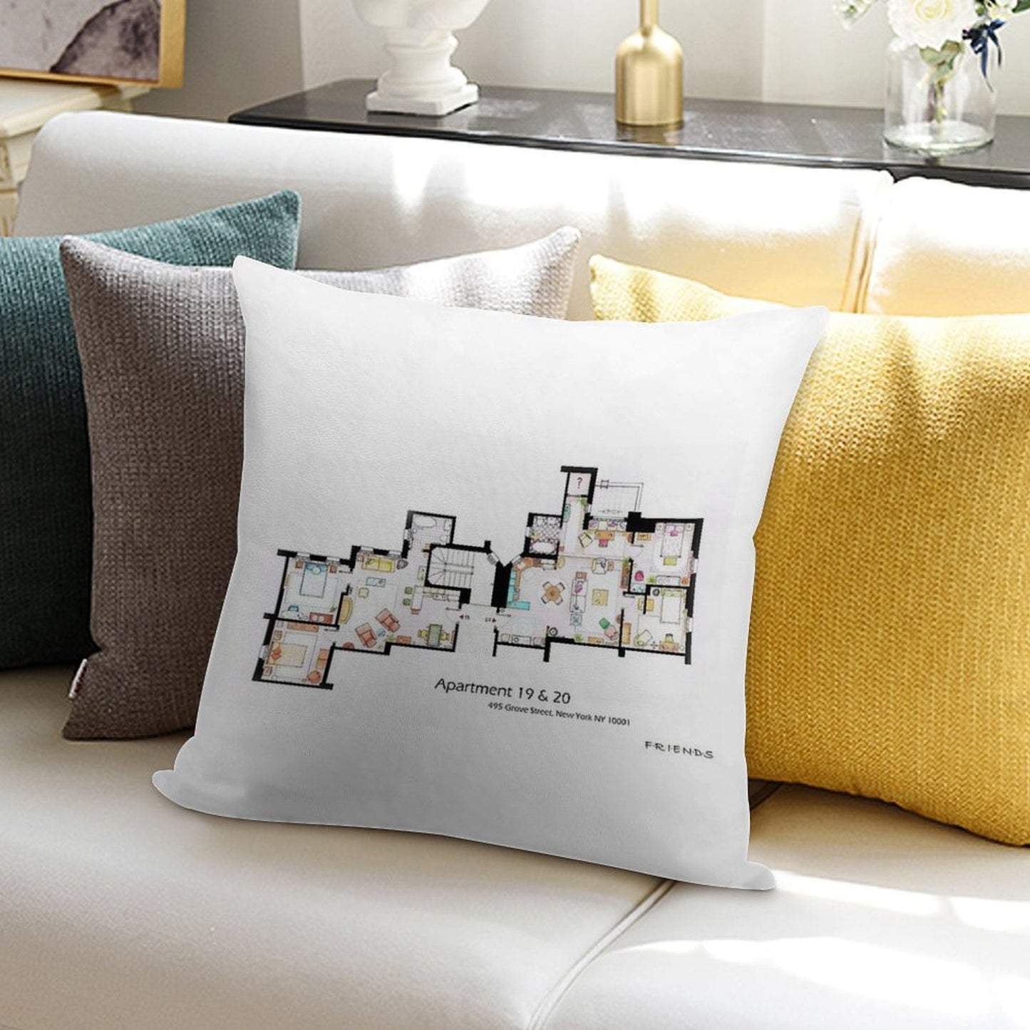 495 Grove Street, New York NY 10001 Soft Fade-Resistant Throw Pillow