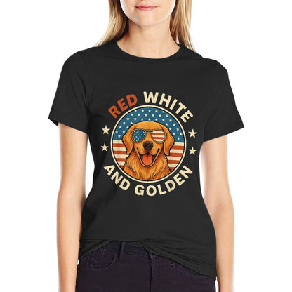 Red White And Golden Retriever Patriotic American Dog  Slim-fit Cut T-Shirt