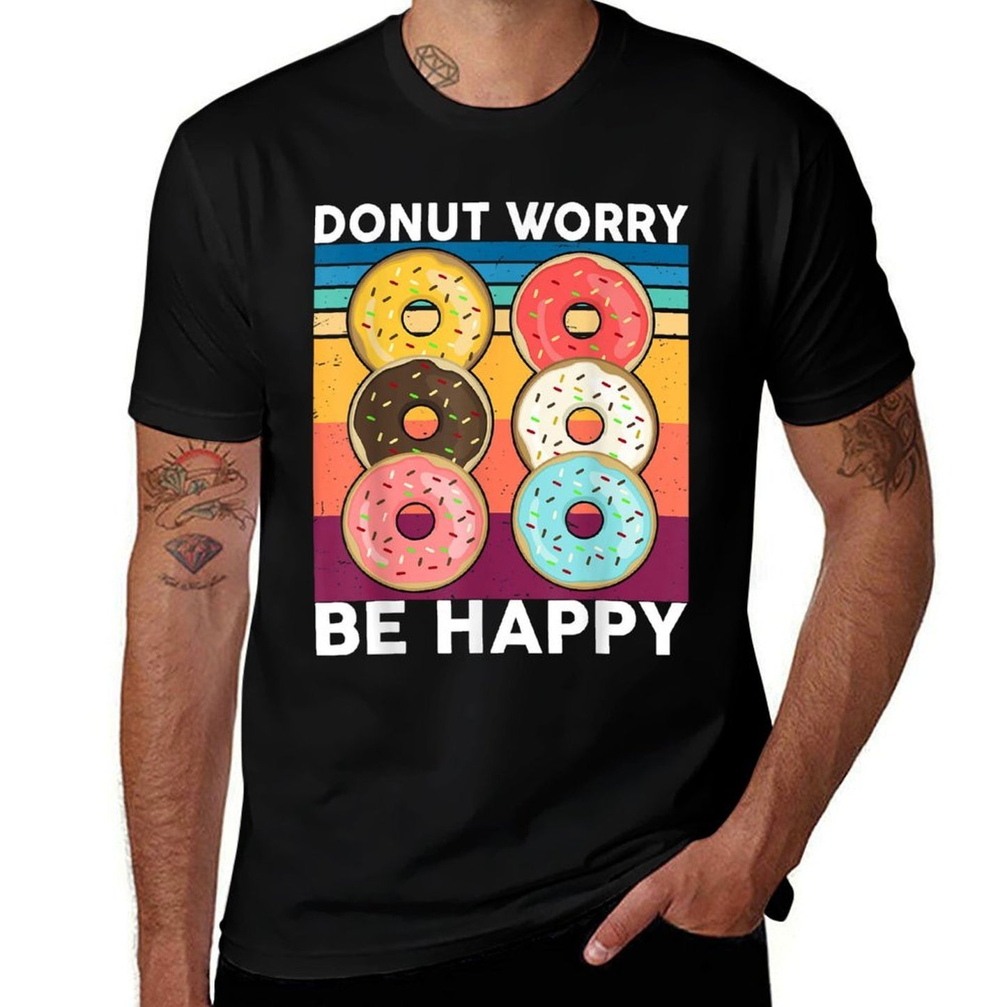Donut Worry Be Happy Kids Toddler Baby Outfit Doughnut  Wrinkle-resistant T-Shirt