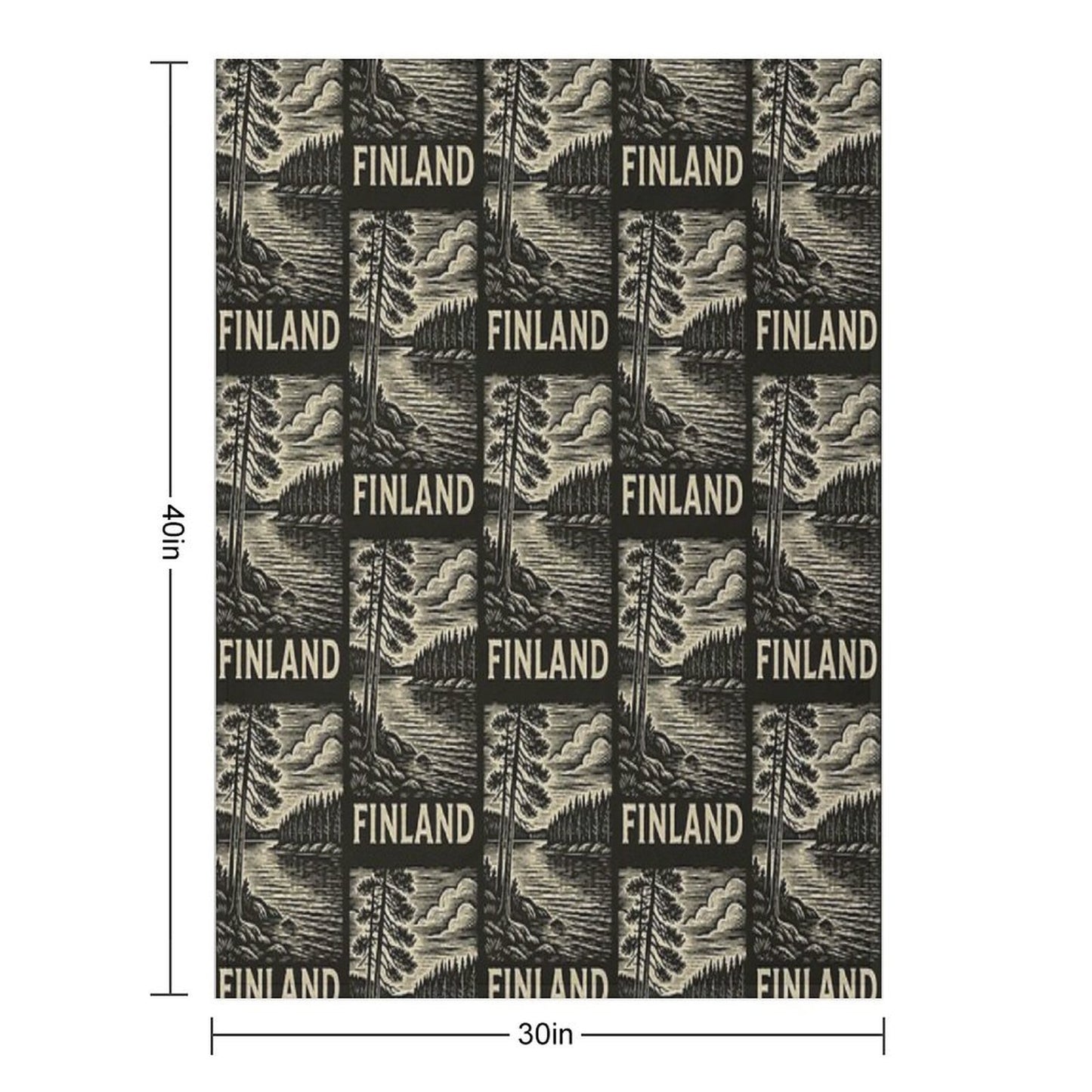 Finland Linocut Style Quick-dry Throw Blanket