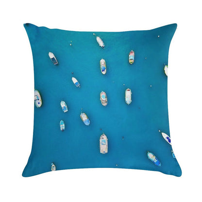 The Maltese Colourful Fishing Boats in Marsaxlokk Malta Soft Short Plush Fabric Throw Pillow