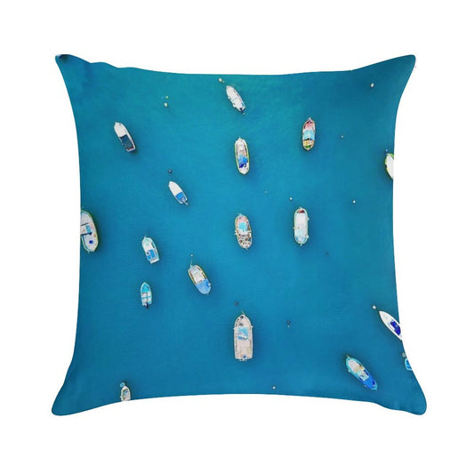 The Maltese Colourful Fishing Boats in Marsaxlokk Malta Soft Short Plush Fabric Throw Pillow