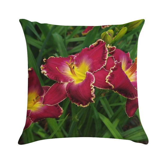 Rich Red Daylilies Soft Washable Throw Pillow