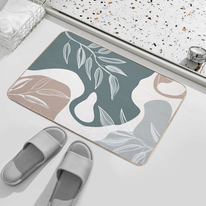 Abstract - Aqua And Beige Shapes, Lines And Leaves  Anti-Trip Bath Mat