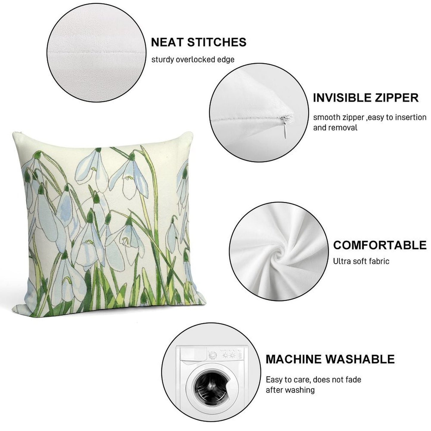 Snowdrops Watercolour Painting Soft High-Density Material Throw Pillow